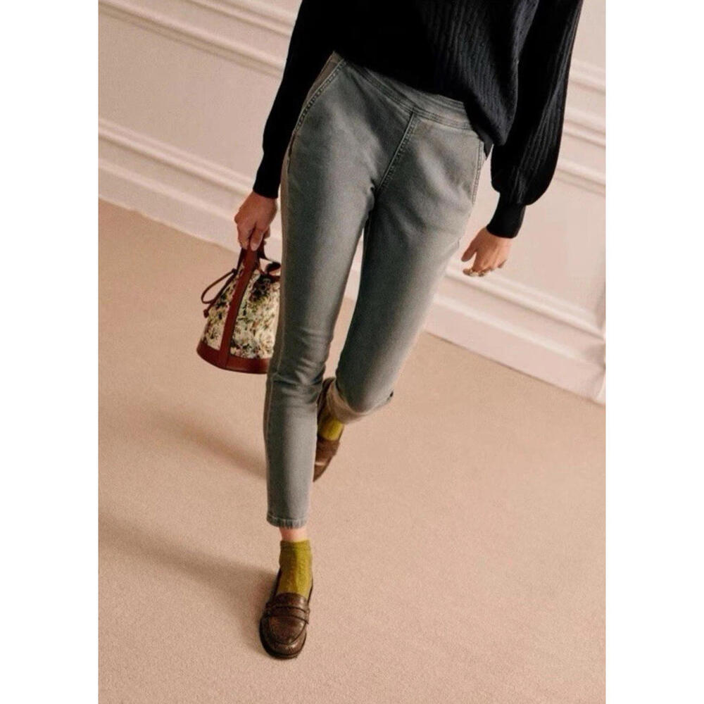 Sezane Clara Trousers Womens 38/6 Gray Denim Pants Stretch Tapered 27 in x 28 in - Picture 1 of 8